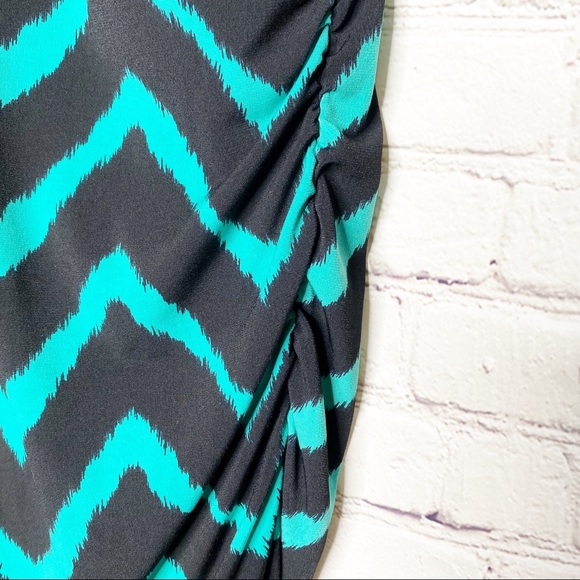 INC Black and Green Chevron Print Wrap Dress - Picture 5 of 7